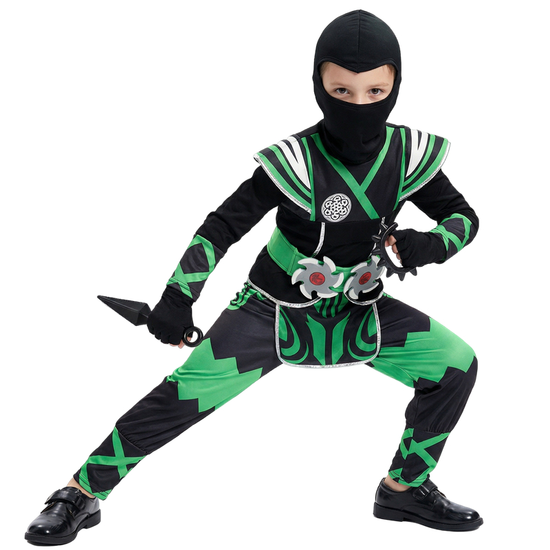 Anime Cosplay Ninja - Japanisches Ninja-Kostüm-Set für Kinder, grünes Samurai-Kostüm