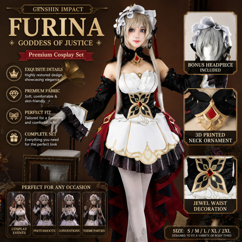 Cosplay Anime Expo - Genshin Impact Puppet Sandrone Rot-Schwarzes Cosplay-Kleid,