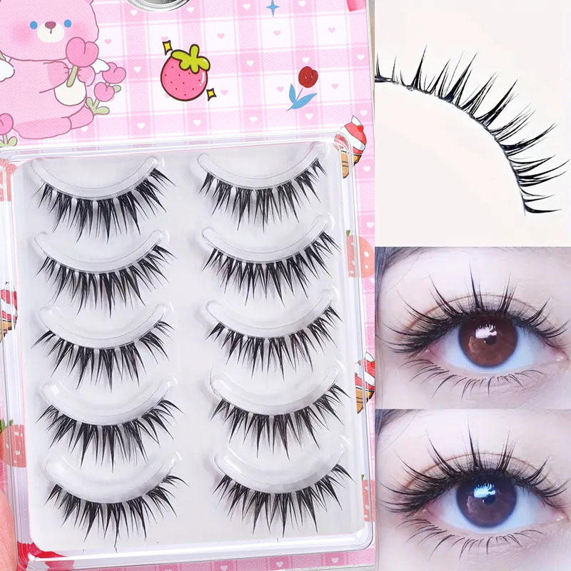 Anime Cosplay Lashes - 5 Paar Wet-Comic-Wimpern, Katzenaugen- und natürlicher